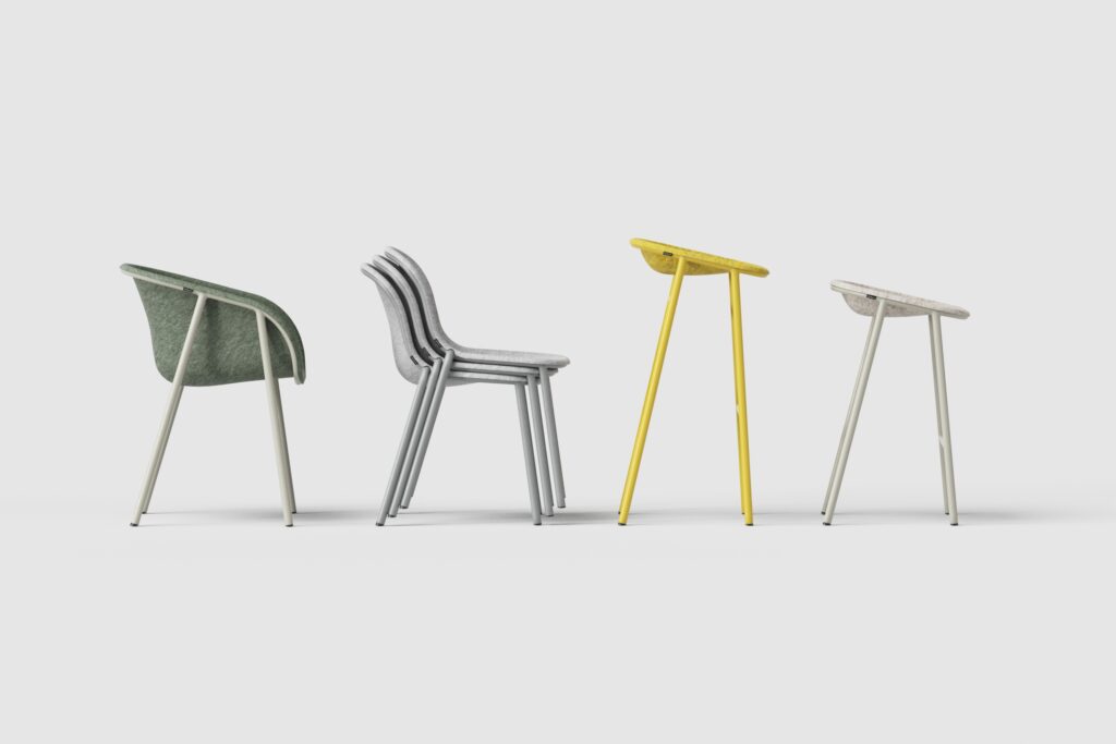 Chaise LJ 1, LJ 2 Stack PET Felt & Tabourets LJ 3 Bar, LJ 4 Counter - DE VORM_1 1 Chaise LJ 1, LJ 2 Stack PET Felt & Tabourets LJ 3 Bar, LJ 4 Counter - DE VORM_1